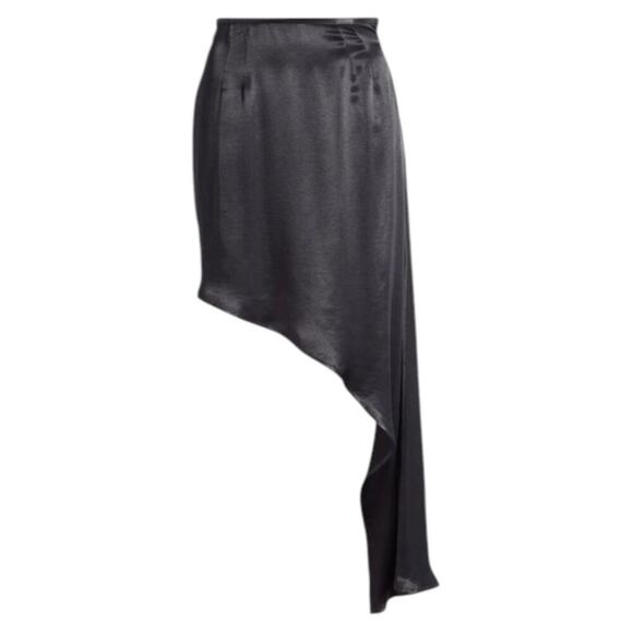 TopShop Asymmetric Drape Satin Skirt In Black Size 2 NWOT $65 MSRP - Picture 1 of 7